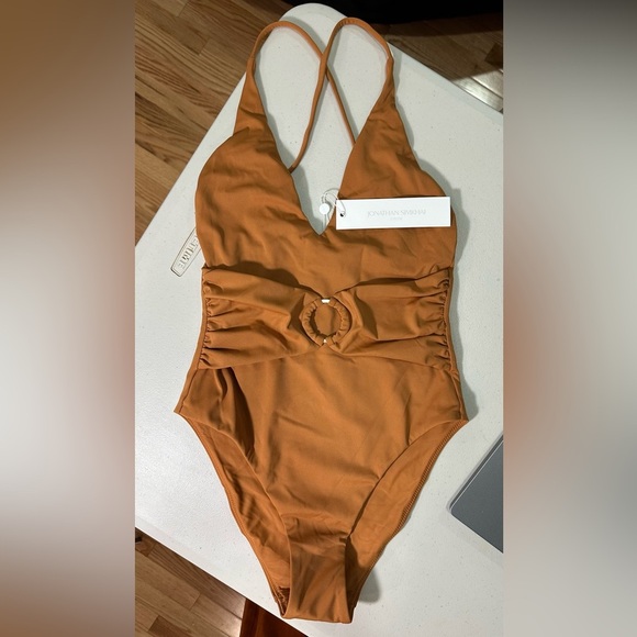 NWT Jonathan Simkhai Twilight Solid One Piece Swimsuit Terracotta Rust Brown XS - Picture 4 of 9